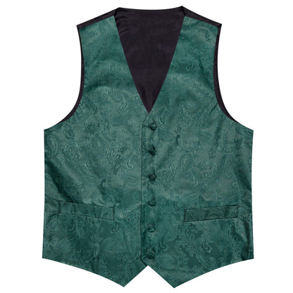 Light Sapphire Pine Green Paisley Silk Bowtie Vest Set vest set    - Sophisticated Gentlemen