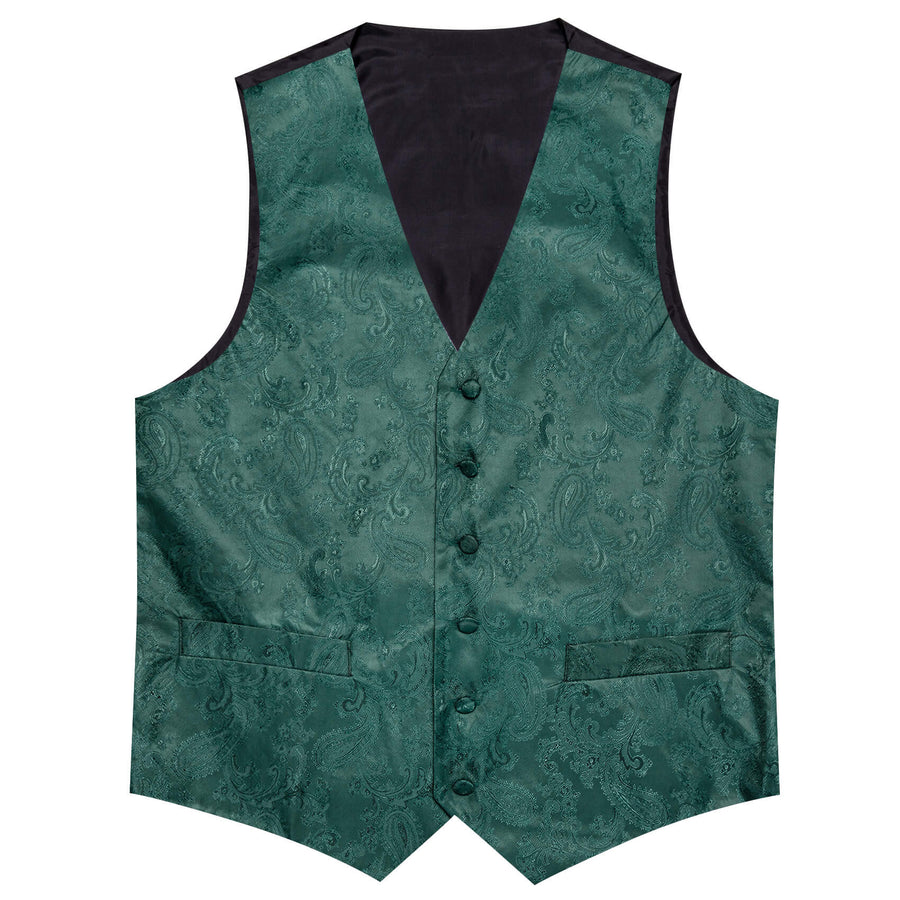 Light Sapphire Pine Green Paisley Silk Bowtie Vest Set vest set    - Sophisticated Gentlemen