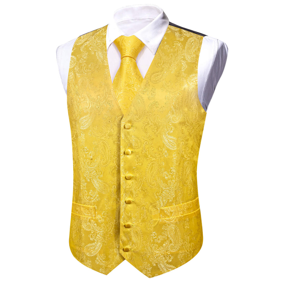 Gold Woven Paisley Silk Bowtie Vest Set vest set    - Sophisticated Gentlemen