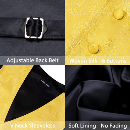Gold Woven Paisley Silk Bowtie Vest Set vest set    - Sophisticated Gentlemen