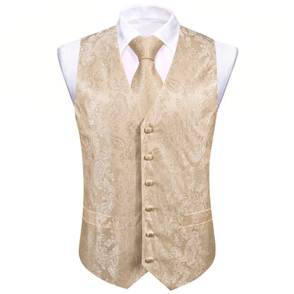 Champagne Paisley Silk Bowtie Vest Set vest set    - Sophisticated Gentlemen