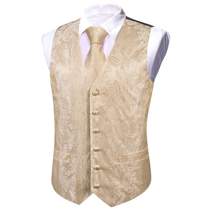 Champagne Paisley Silk Bowtie Vest Set vest set    - Sophisticated Gentlemen