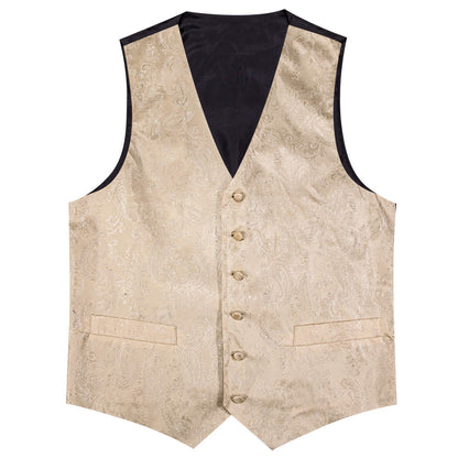 Champagne Paisley Silk Bowtie Vest Set vest set    - Sophisticated Gentlemen