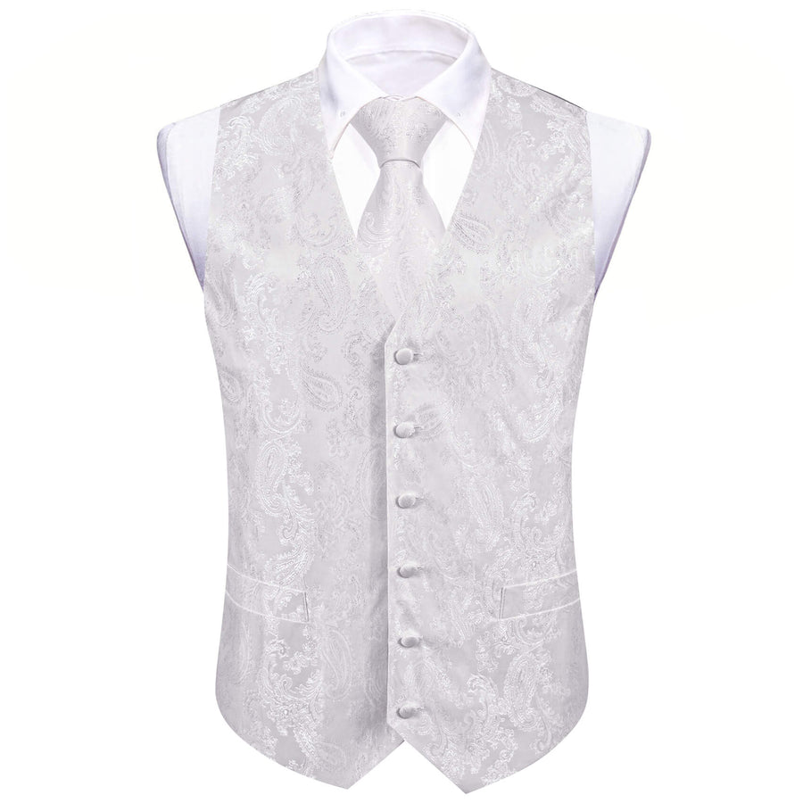 Pure White Paisley Silk Bowtie Vest Set vest set    - Sophisticated Gentlemen