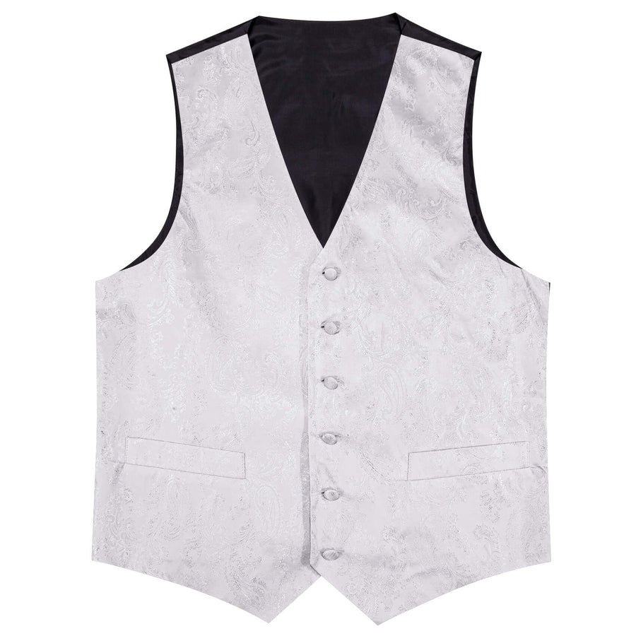 Pure White Paisley Silk Bowtie Vest Set vest set    - Sophisticated Gentlemen