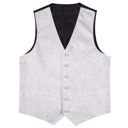 Pure White Paisley Silk Bowtie Vest Set vest set    - Sophisticated Gentlemen