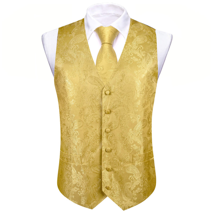 Canary Yellow Paisley Silk Bowtie Vest Set vest set    - Sophisticated Gentlemen