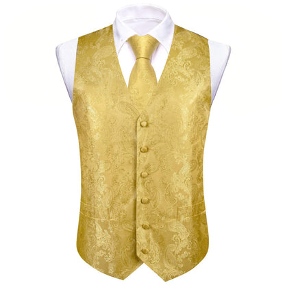 Canary Yellow Paisley Silk Bowtie Vest Set vest set    - Sophisticated Gentlemen