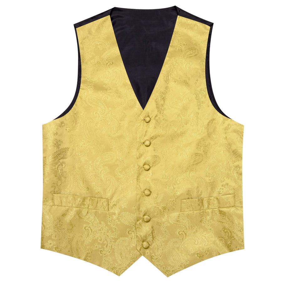 Canary Yellow Paisley Silk Bowtie Vest Set vest set    - Sophisticated Gentlemen