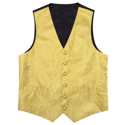 Canary Yellow Paisley Silk Bowtie Vest Set vest set    - Sophisticated Gentlemen