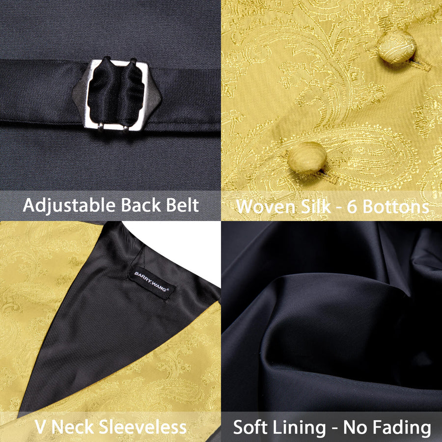 Canary Yellow Paisley Silk Bowtie Vest Set vest set    - Sophisticated Gentlemen