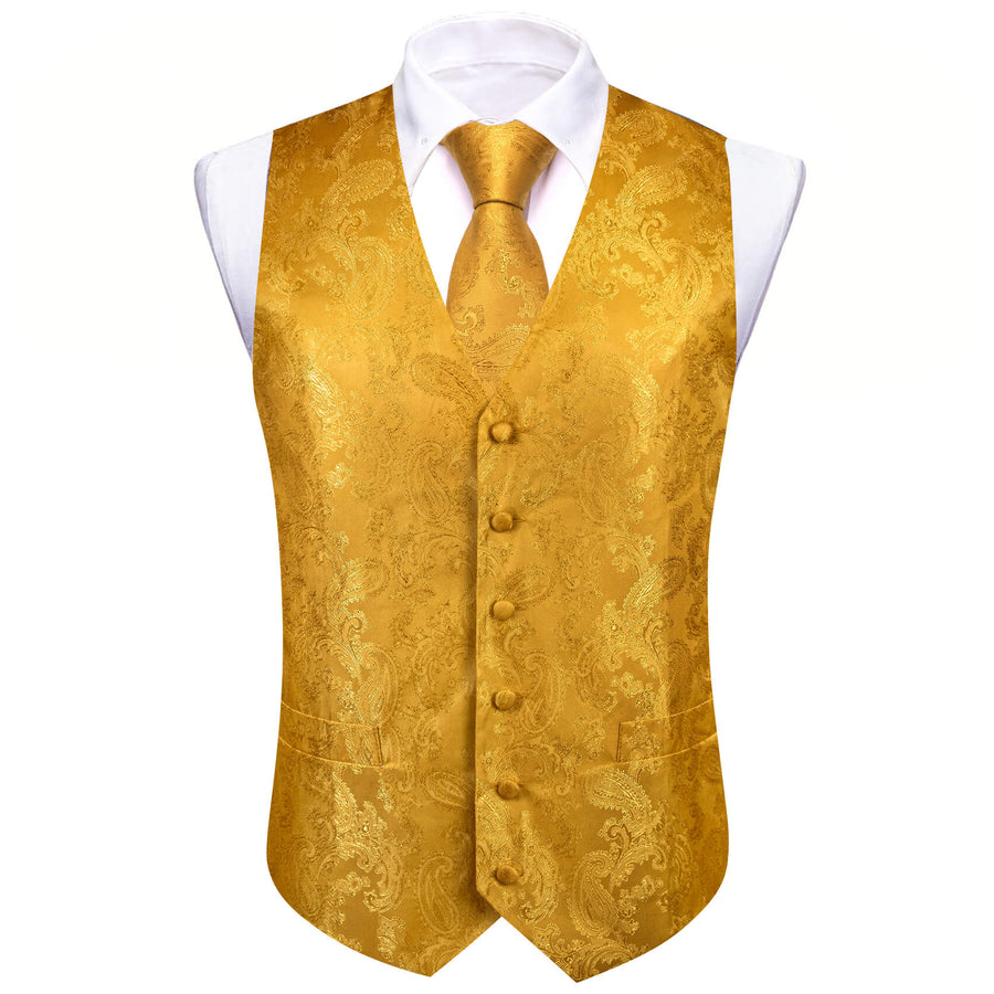 Fire Yellow Paisley Silk Bowtie Vest Set vest set    - Sophisticated Gentlemen