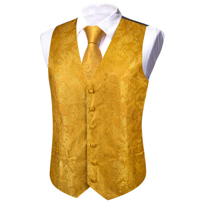 Fire Yellow Paisley Silk Bowtie Vest Set vest set    - Sophisticated Gentlemen