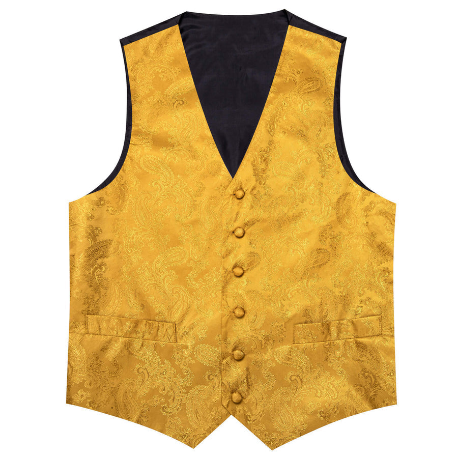 Fire Yellow Paisley Silk Bowtie Vest Set vest set    - Sophisticated Gentlemen