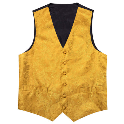 Fire Yellow Paisley Silk Bowtie Vest Set vest set    - Sophisticated Gentlemen