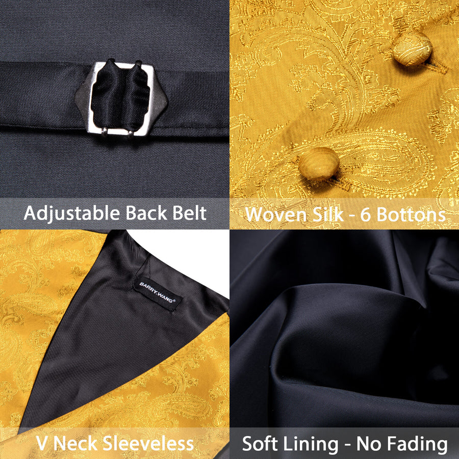 Fire Yellow Paisley Silk Bowtie Vest Set vest set    - Sophisticated Gentlemen