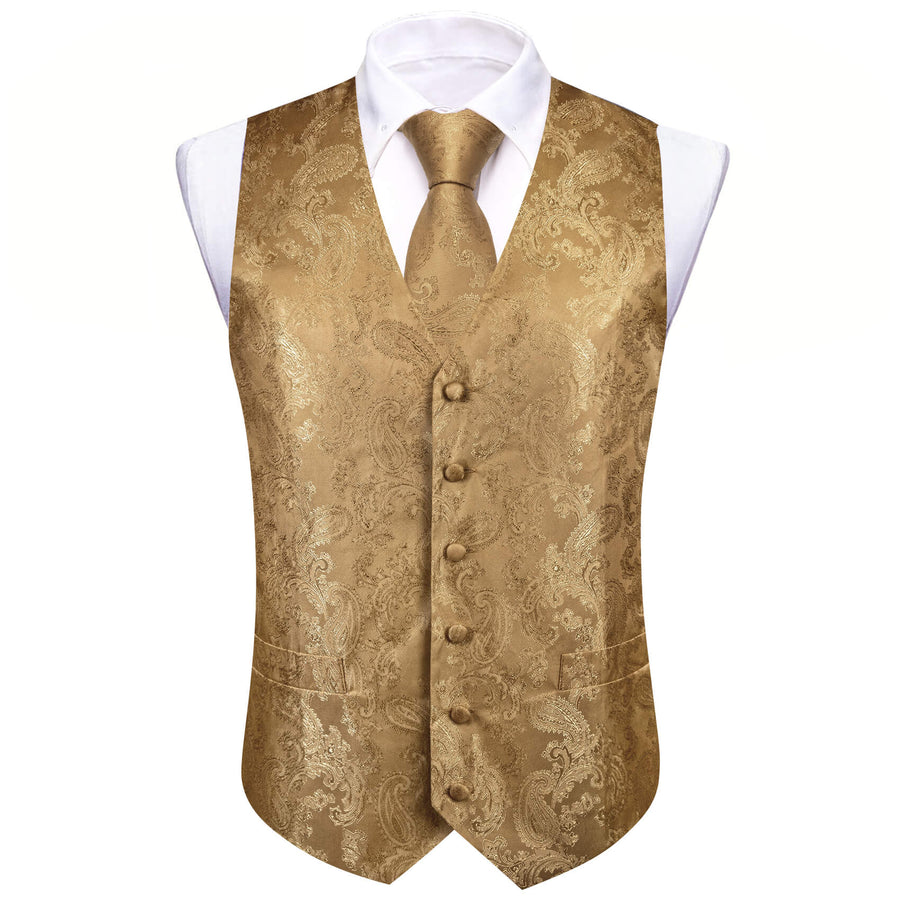 Tortilla Brown Paisley Silk Bowtie Vest Set vest set    - Sophisticated Gentlemen