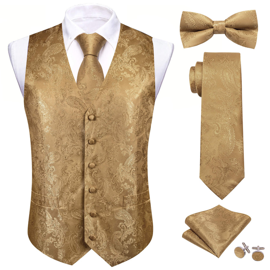 Tortilla Brown Paisley Silk Bowtie Vest Set vest set S (Chest 40")   - Sophisticated Gentlemen