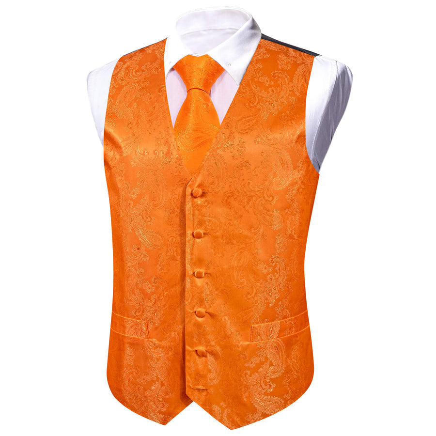 Tiger Orange Paisley Silk Bowtie Vest Set vest set    - Sophisticated Gentlemen