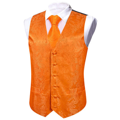Tiger Orange Paisley Silk Bowtie Vest Set vest set    - Sophisticated Gentlemen