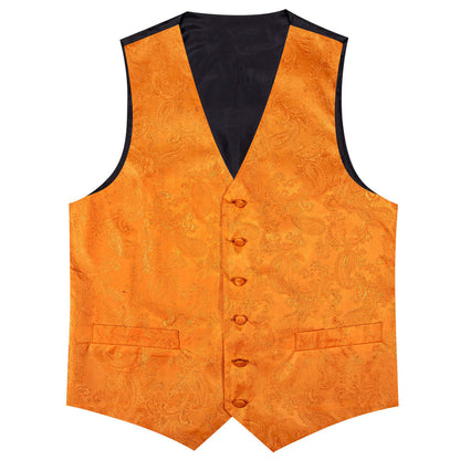 Tiger Orange Paisley Silk Bowtie Vest Set vest set    - Sophisticated Gentlemen
