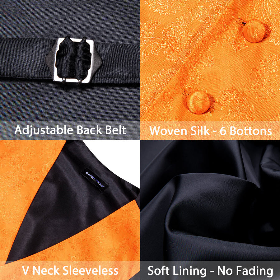 Tiger Orange Paisley Silk Bowtie Vest Set vest set    - Sophisticated Gentlemen