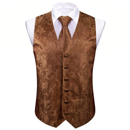 Chocolate Brown Paisley Silk Bowtie Vest Set vest set    - Sophisticated Gentlemen