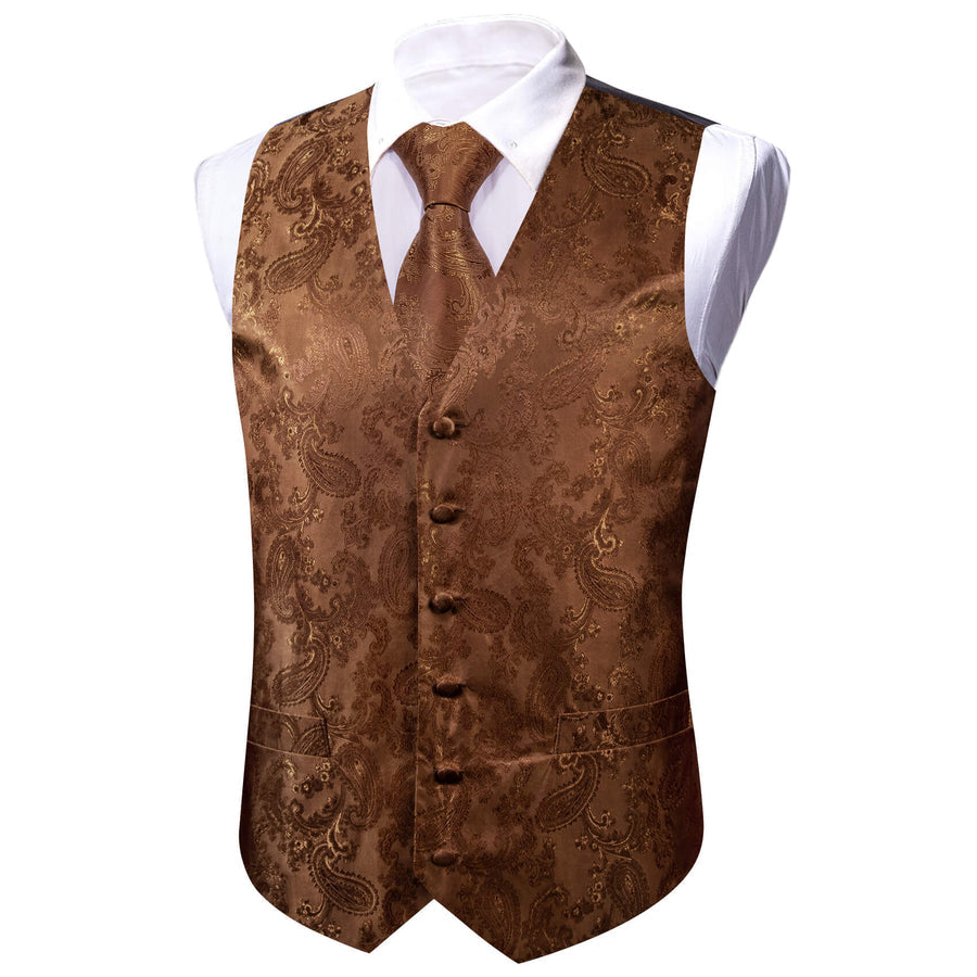 Chocolate Brown Paisley Silk Bowtie Vest Set vest set    - Sophisticated Gentlemen