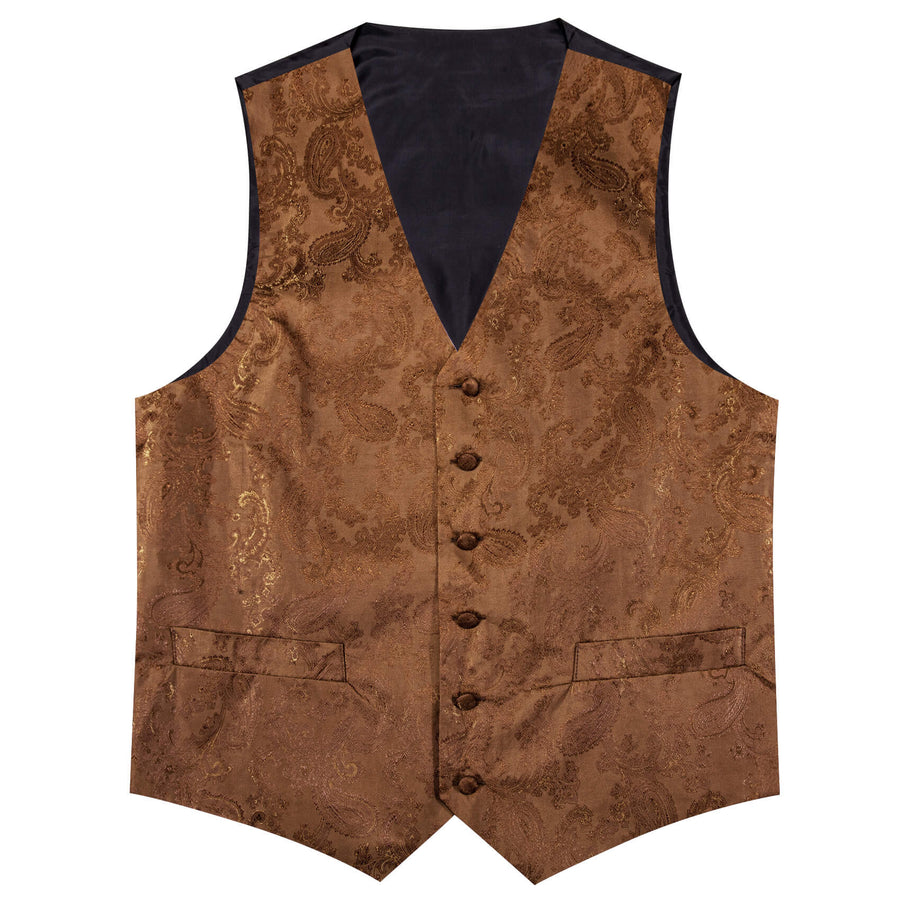 Chocolate Brown Paisley Silk Bowtie Vest Set vest set    - Sophisticated Gentlemen