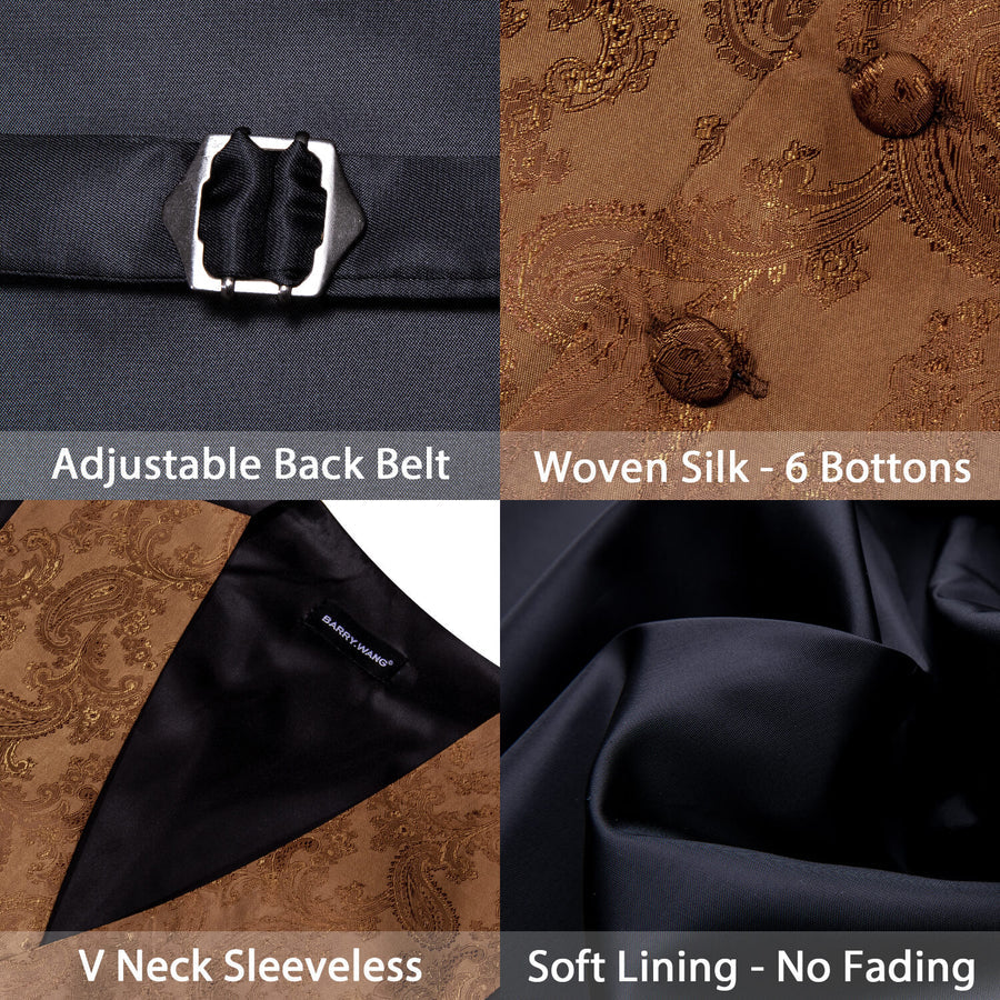 Chocolate Brown Paisley Silk Bowtie Vest Set vest set    - Sophisticated Gentlemen