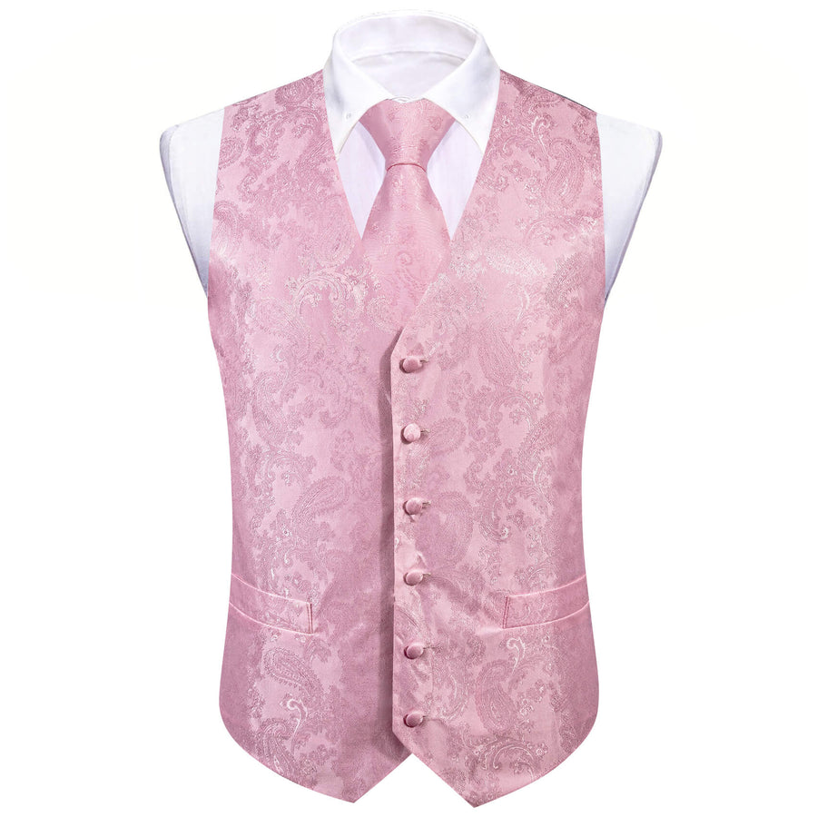 Light Pink Paisley Silk Bowtie Vest Set vest set    - Sophisticated Gentlemen