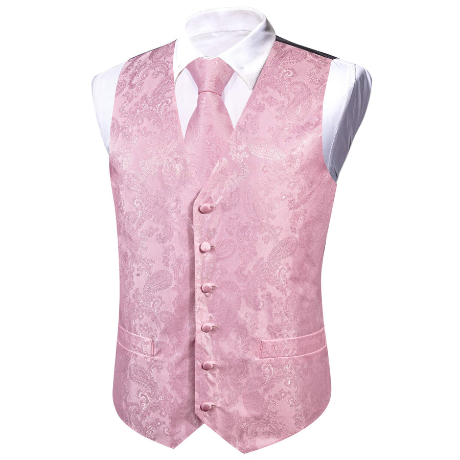 Light Pink Paisley Silk Bowtie Vest Set vest set    - Sophisticated Gentlemen