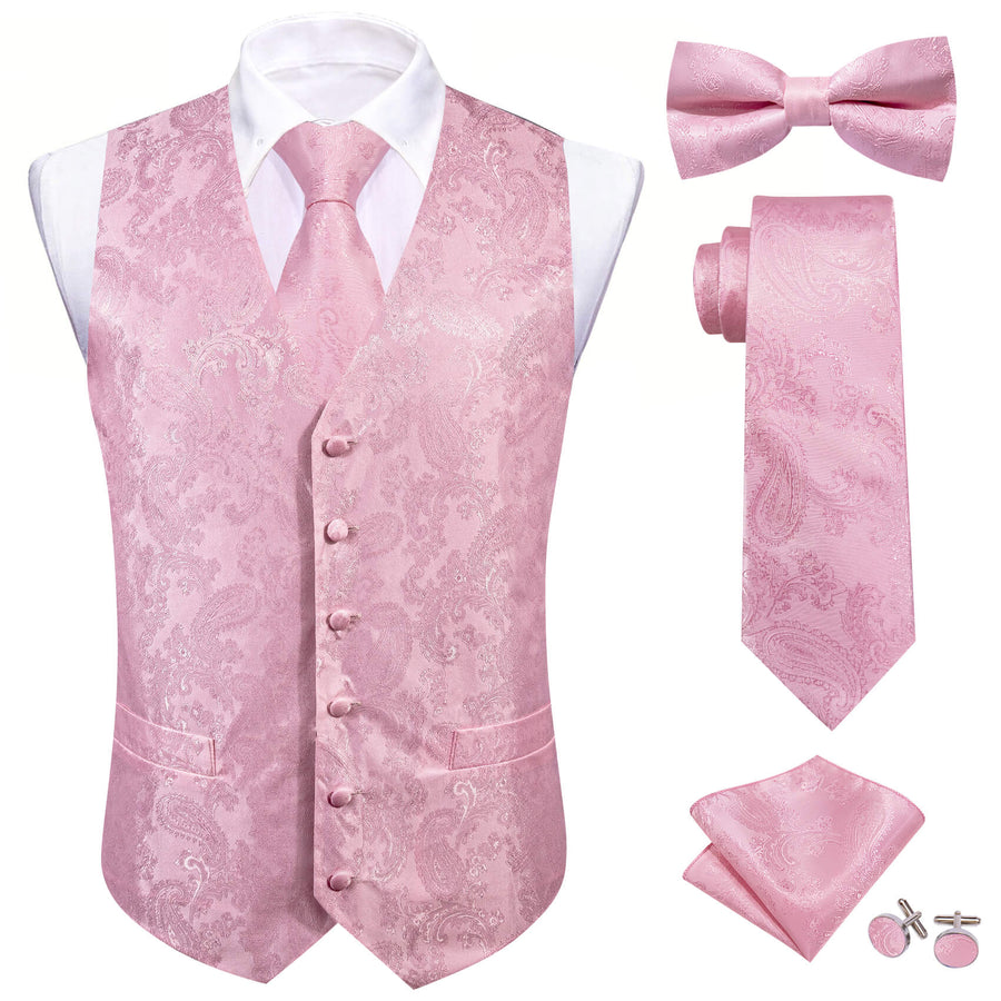Light Pink Paisley Silk Bowtie Vest Set vest set S (Chest 40")   - Sophisticated Gentlemen