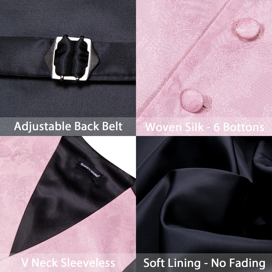 Light Pink Paisley Silk Bowtie Vest Set vest set    - Sophisticated Gentlemen