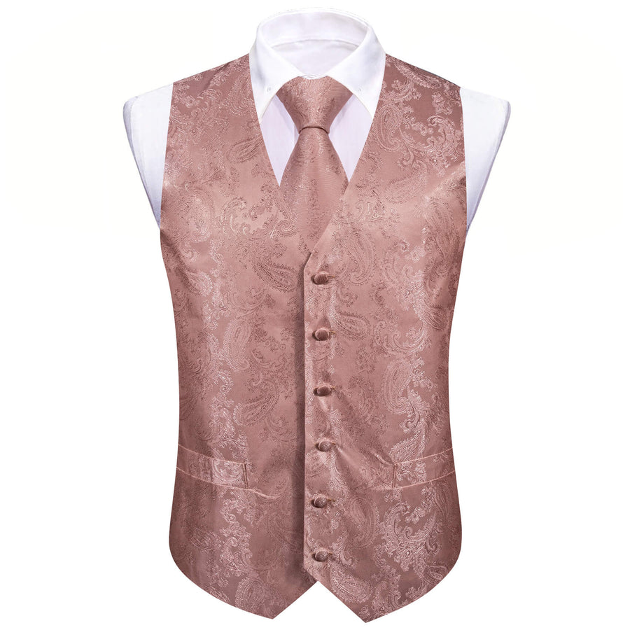 Rose Pink Paisley Silk Bowtie Vest Set vest set    - Sophisticated Gentlemen