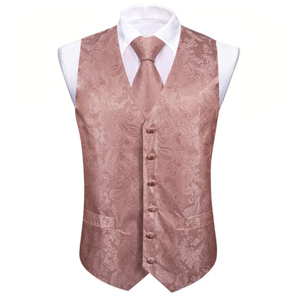 Rose Pink Paisley Silk Bowtie Vest Set vest set    - Sophisticated Gentlemen