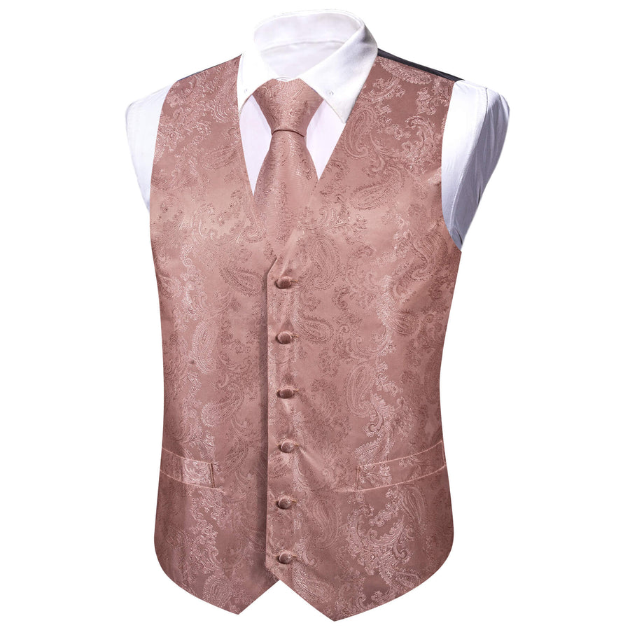 Rose Pink Paisley Silk Bowtie Vest Set vest set    - Sophisticated Gentlemen