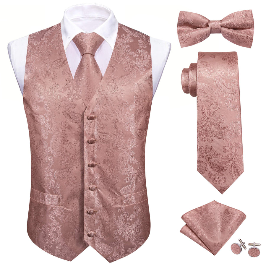 Rose Pink Paisley Silk Bowtie Vest Set vest set S (Chest 40")   - Sophisticated Gentlemen