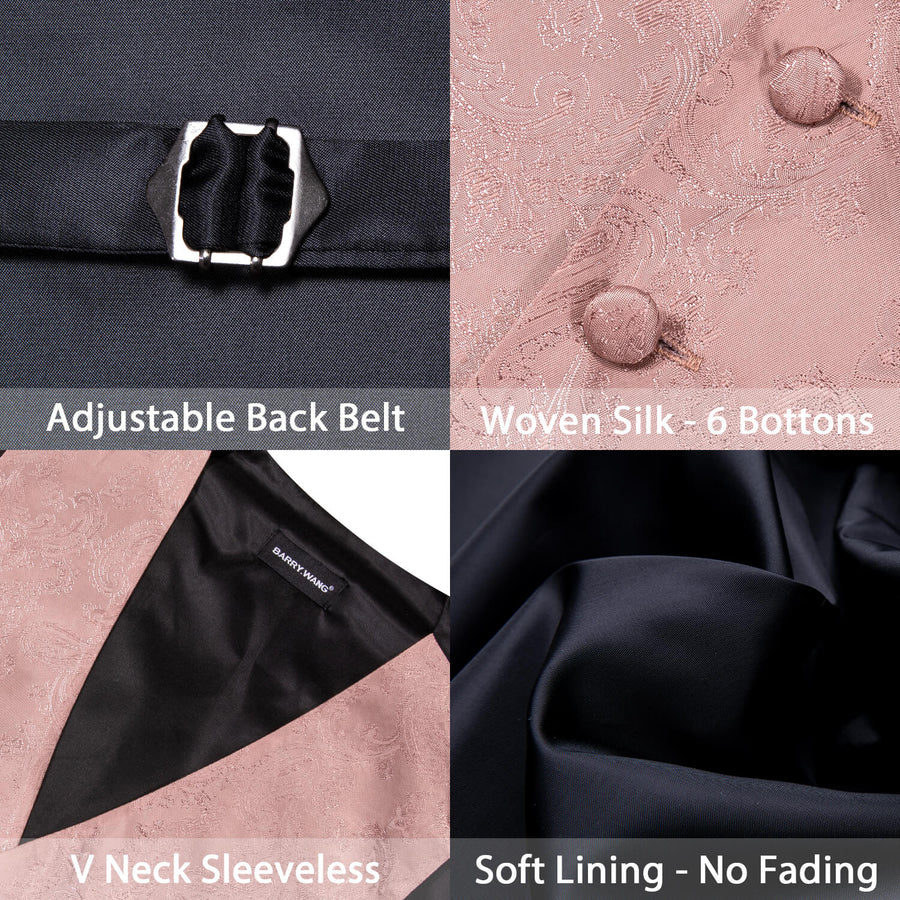 Rose Pink Paisley Silk Bowtie Vest Set vest set    - Sophisticated Gentlemen
