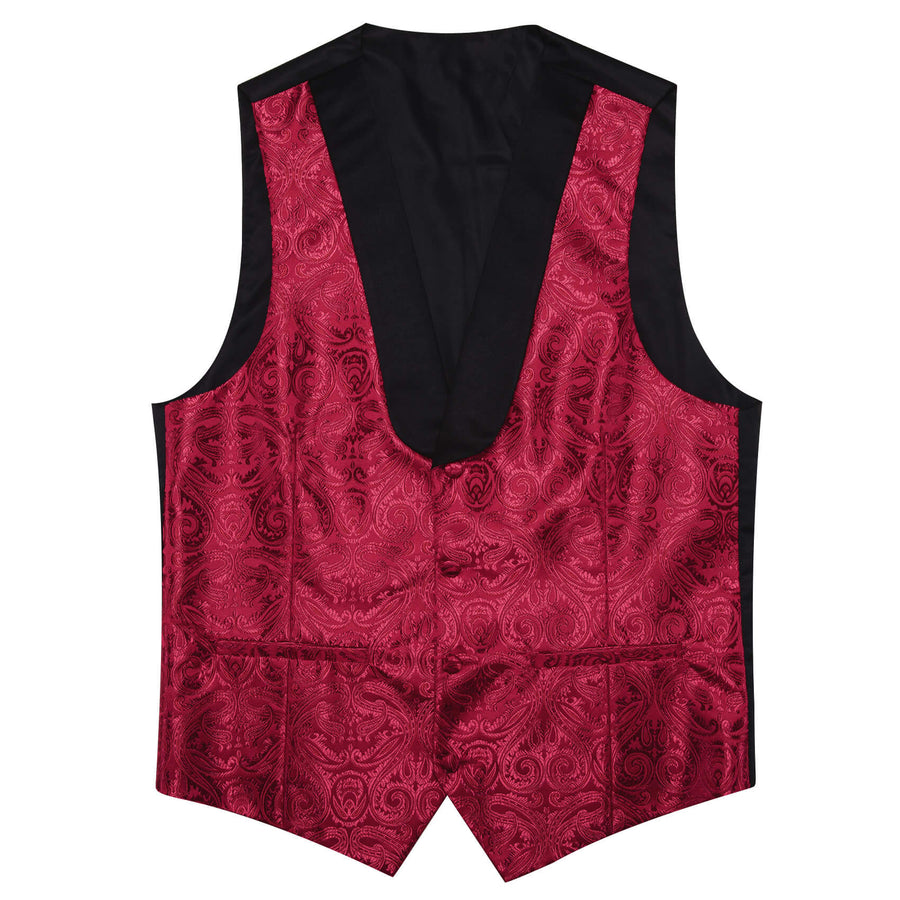 Burgundy Red Jacquard Paisley Silk Shawl Collar Vest Set vest set    - Sophisticated Gentlemen