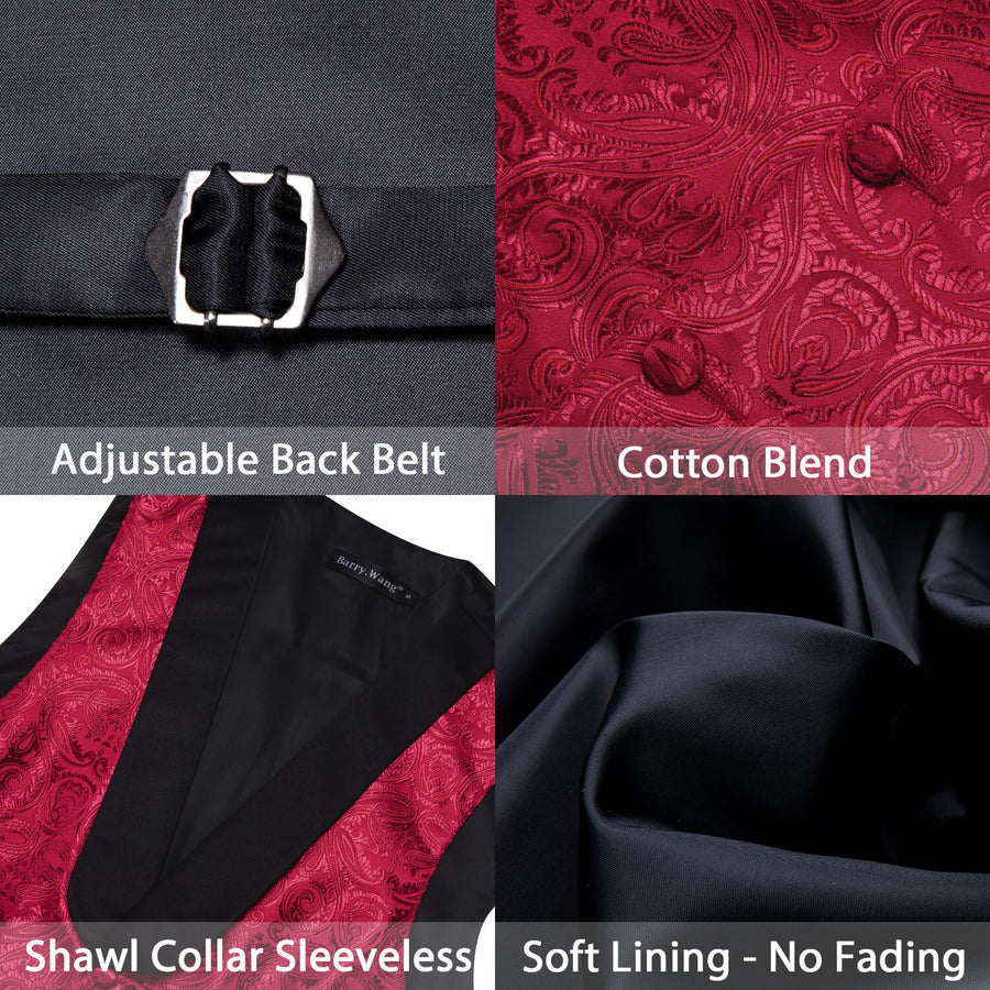 Burgundy Red Jacquard Paisley Silk Shawl Collar Vest Set vest set    - Sophisticated Gentlemen