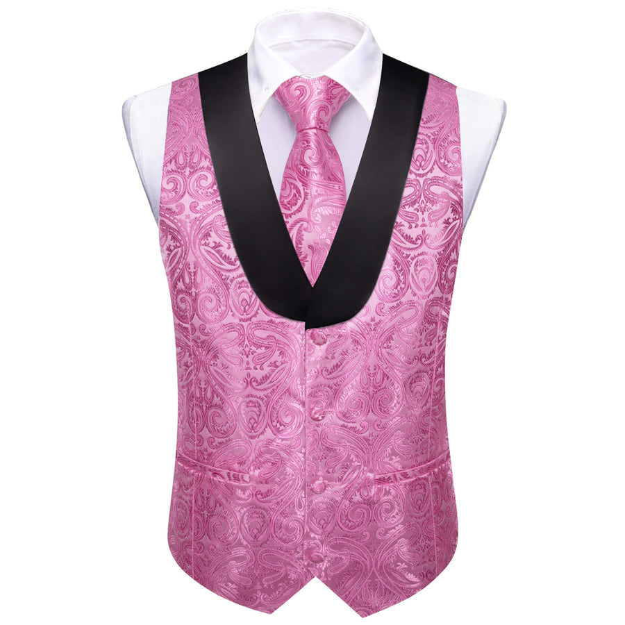 Hot Pink Paisley Silk Shawl Collar Vest Set vest set    - Sophisticated Gentlemen