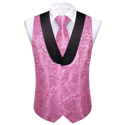 Hot Pink Paisley Silk Shawl Collar Vest Set vest set    - Sophisticated Gentlemen