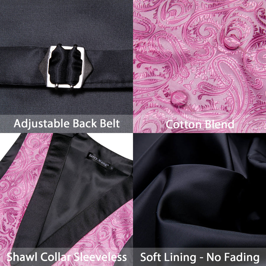Hot Pink Paisley Silk Shawl Collar Vest Set vest set    - Sophisticated Gentlemen