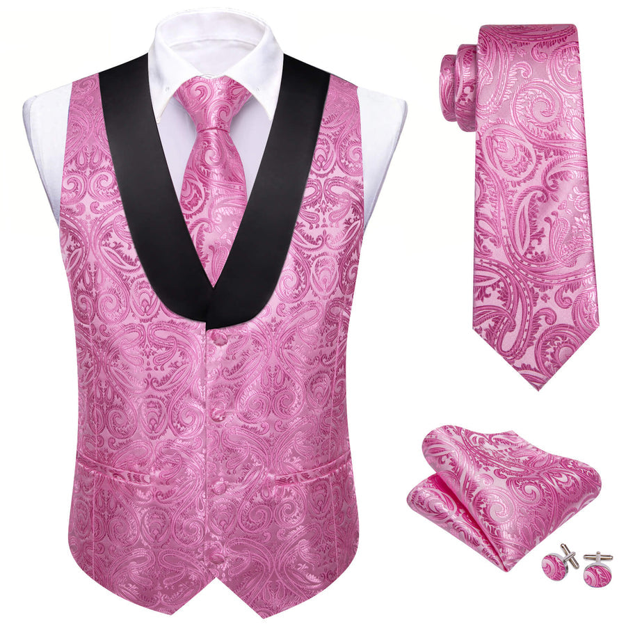 Hot Pink Paisley Silk Shawl Collar Vest Set vest set    - Sophisticated Gentlemen