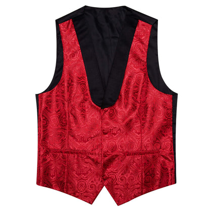 Red Jacquard Paisley Shawl Collar Silk Vest Set vest set    - Sophisticated Gentlemen