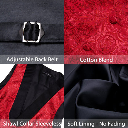 Red Jacquard Paisley Shawl Collar Silk Vest Set vest set    - Sophisticated Gentlemen