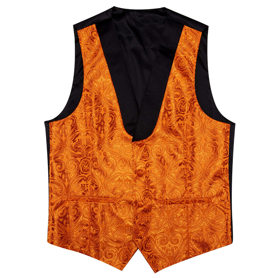 Shawl Collar Fire Orange Paisley Silk Vest Set vest set    - Sophisticated Gentlemen
