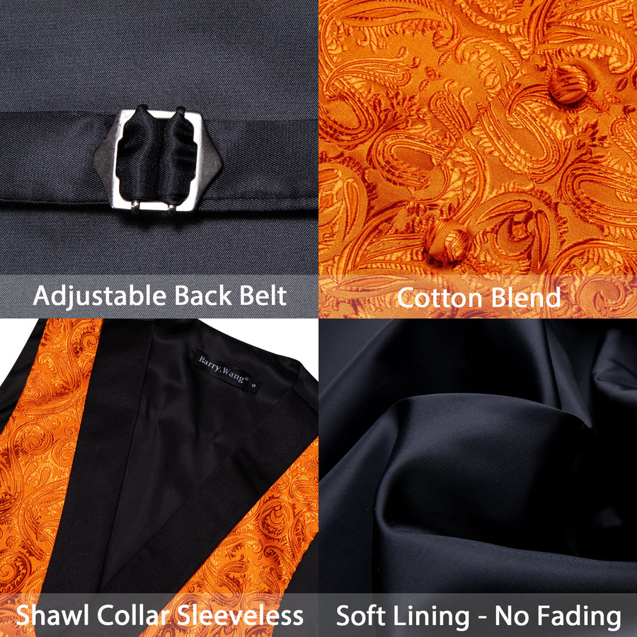 Shawl Collar Fire Orange Paisley Silk Vest Set vest set    - Sophisticated Gentlemen