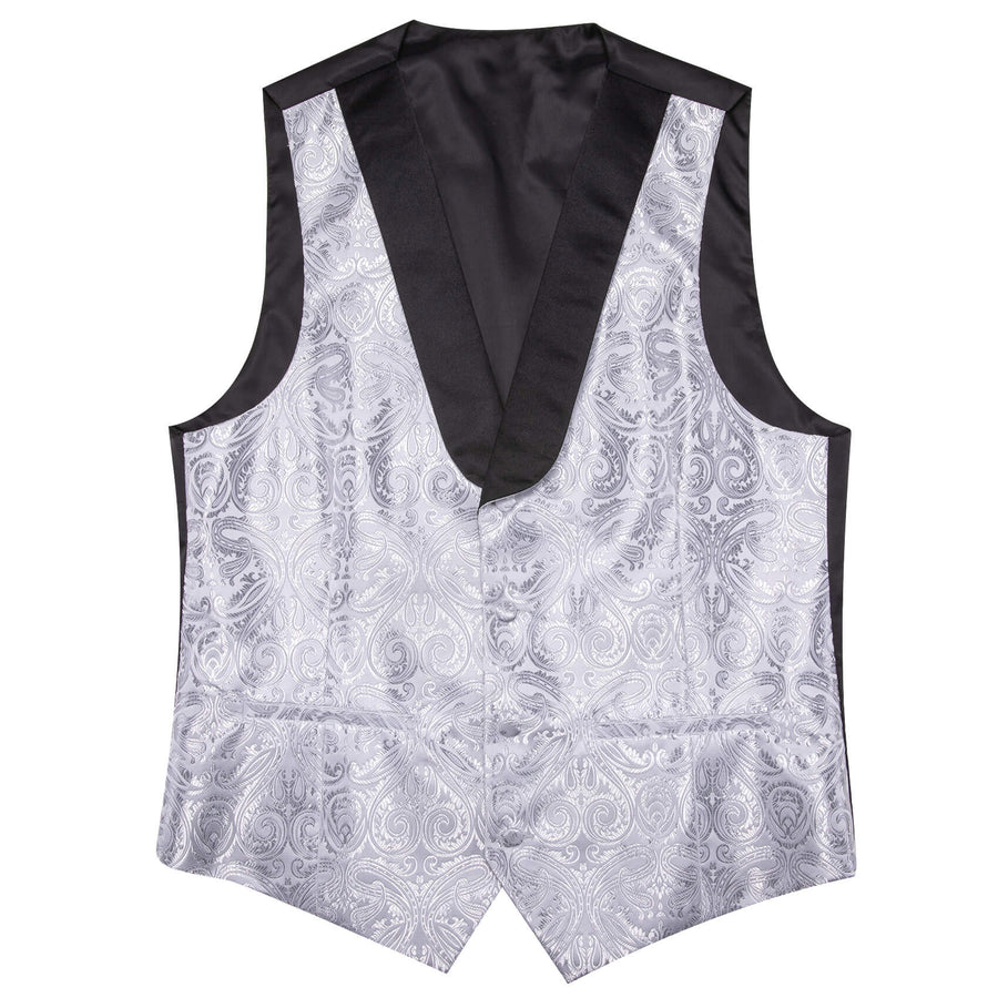 Light Gray Paisley Silk Shawl Collar Vest Set vest set    - Sophisticated Gentlemen